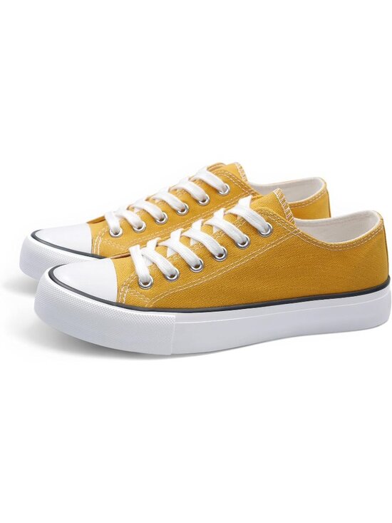 Shoes - Women's Mustard Canvas Low Top and Lace up Fashion Classic Flexible Sneakers